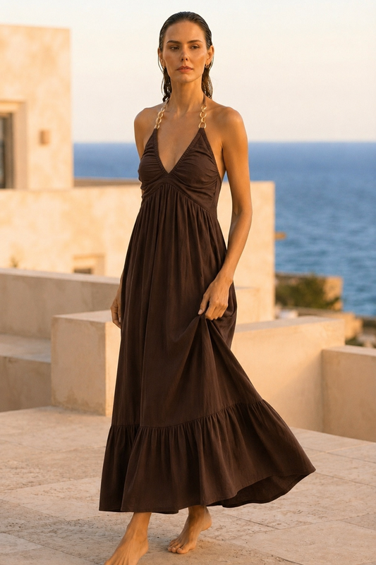 Φόρεμα midi/maxi viscose με αλυσίδα
