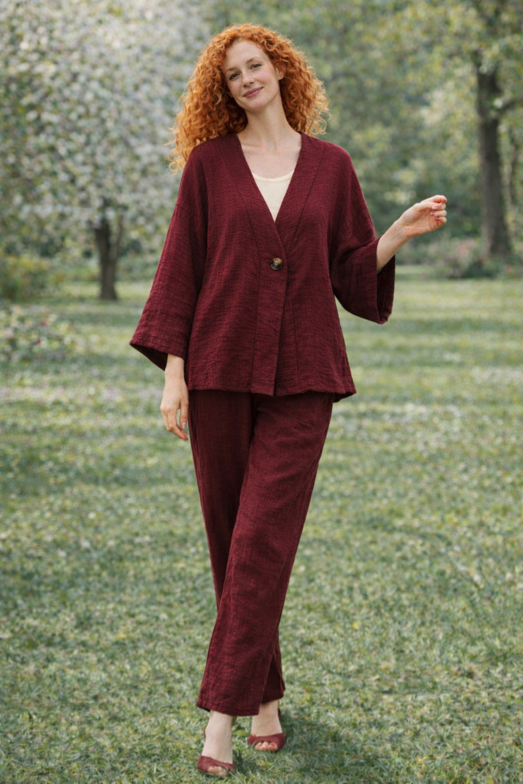 Σετ πουκαμίσας κιμονό oversized και παντελόνας