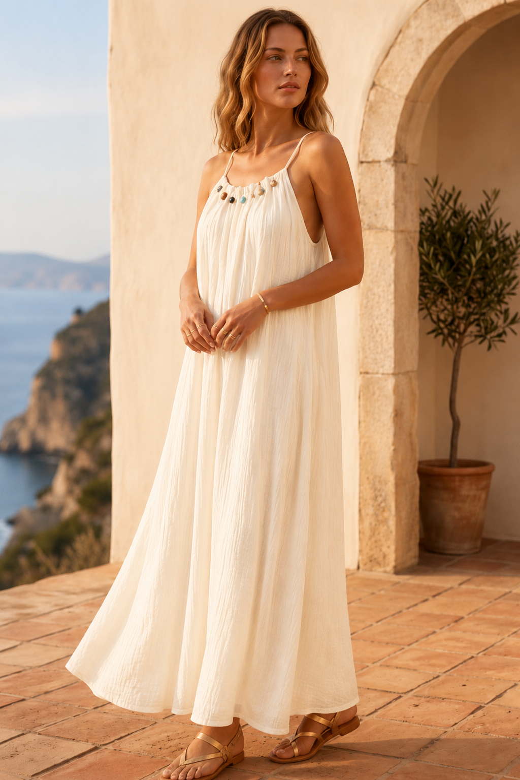 Φόρεμα maxi viscose με εντυπωσιακές χάντρες