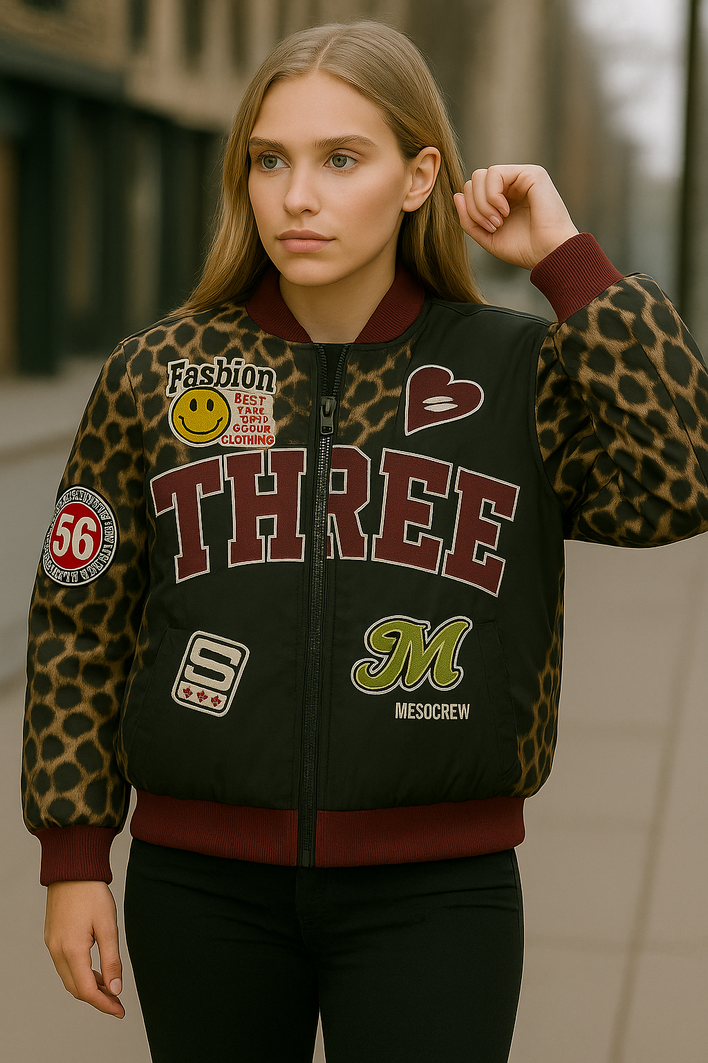 Bomber Jacket oversized animal printed με στάμπες