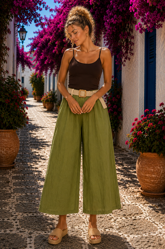 Ζιπ κιλότ viscose με ζώνη