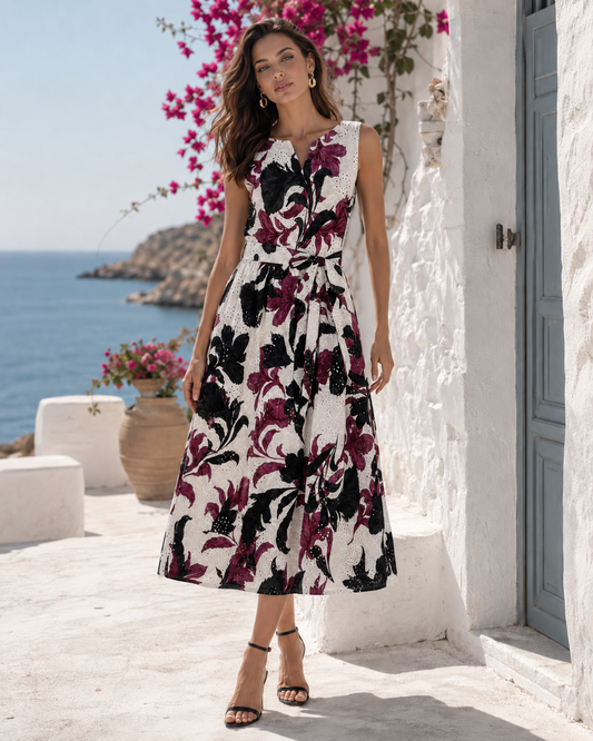 Φόρεμα midi cotton guipure floral printed