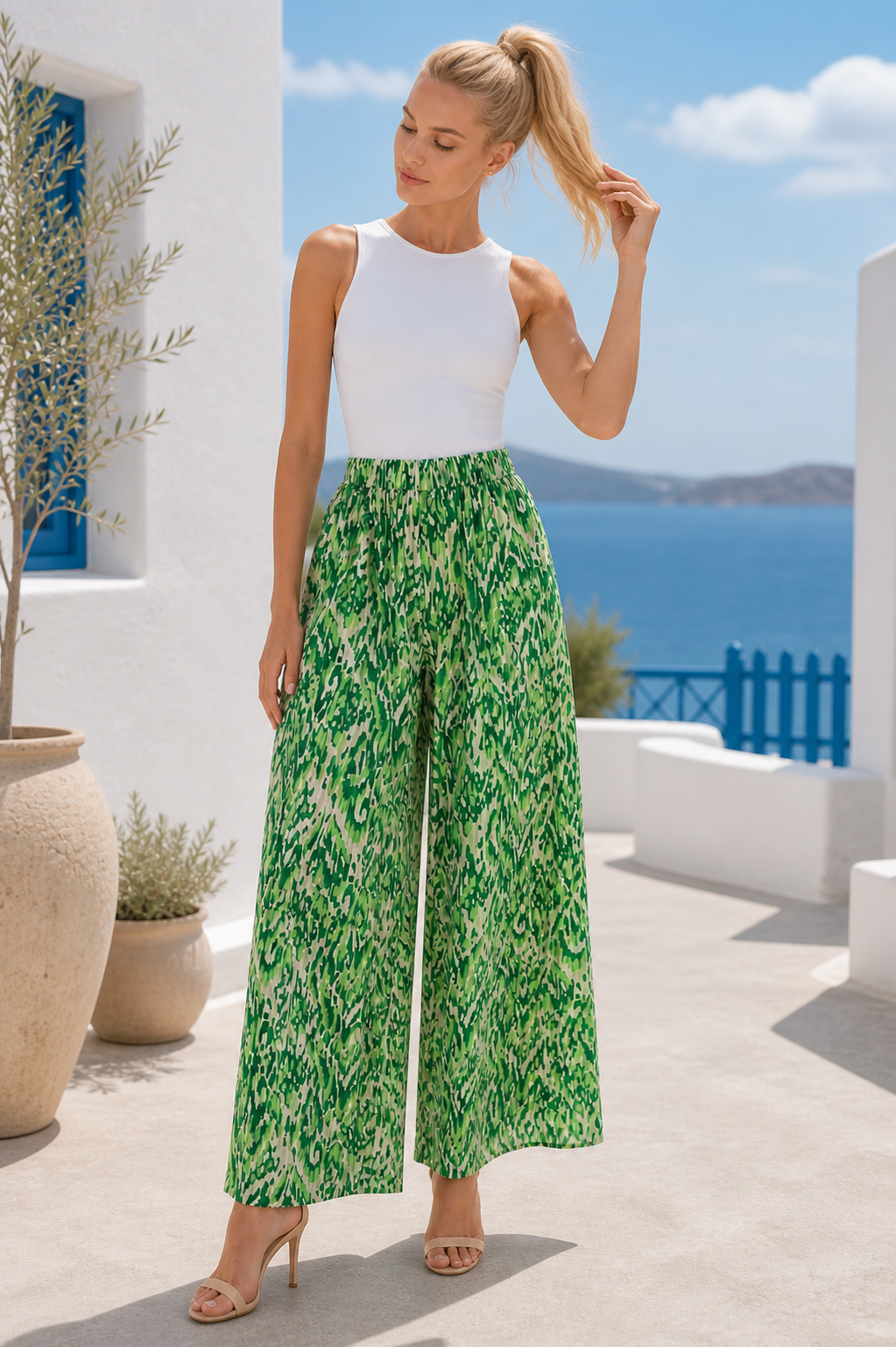 Παντελόνα loose printed εμπριμέ πλισέ