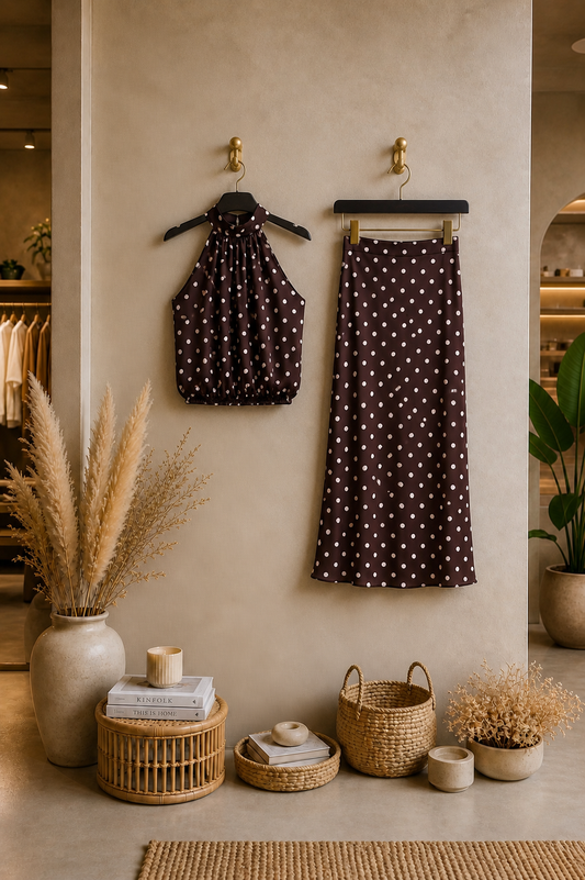 Σετ polka dots top & φούστα ματ σατινέ