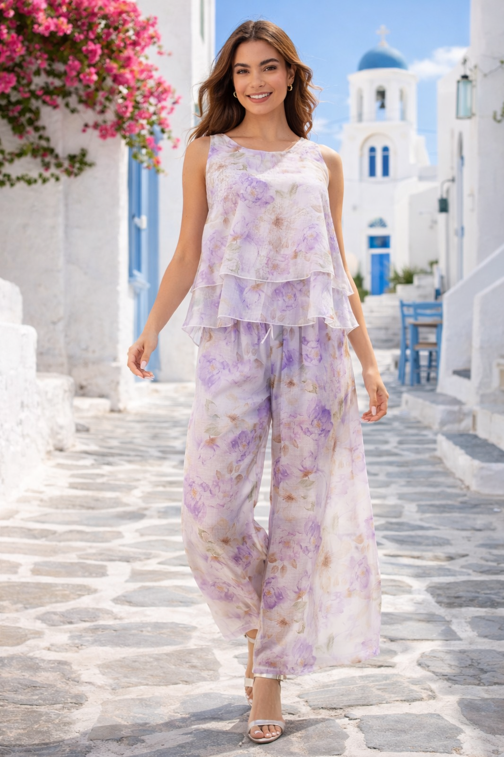 Σετ ζορζέτας τοπ και παντελόνα floral