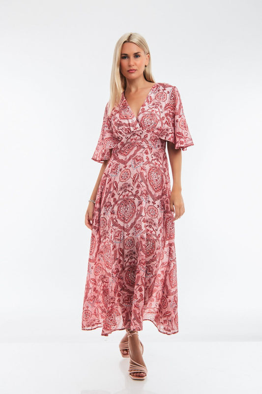 Φόρεμα cocktail maxi εμπριμέ με μετάξι