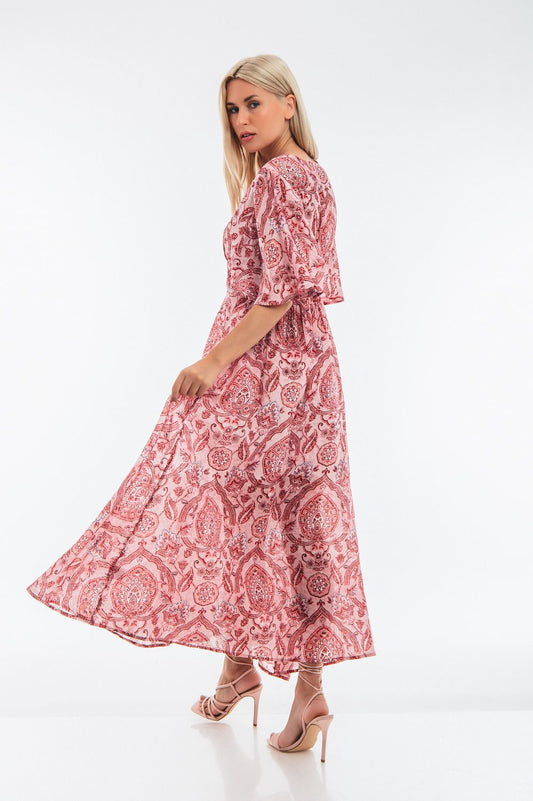 Φόρεμα cocktail maxi εμπριμέ με μετάξι