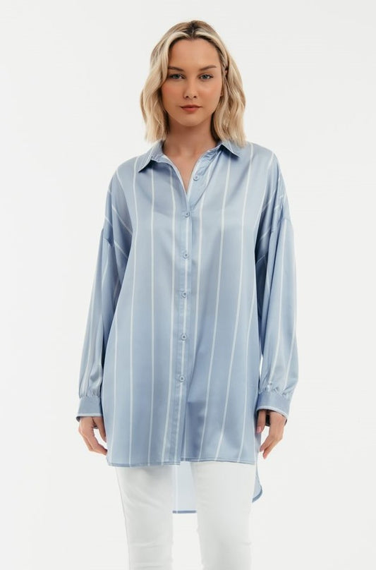 Πουκαμίσα satin oversized ριγέ