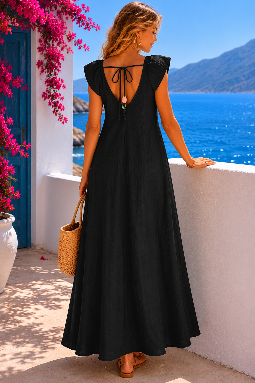 Φόρεμα maxi viscose με εντυπωσιακή πλάτη