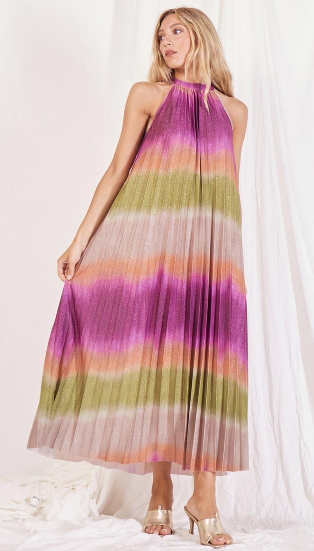 Φόρεμα maxi viscose γυαλιστερό πλισέ