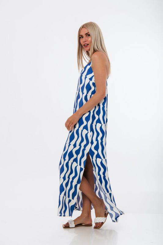 Φόρεμα maxi εμπριμέ με ανοίγματα