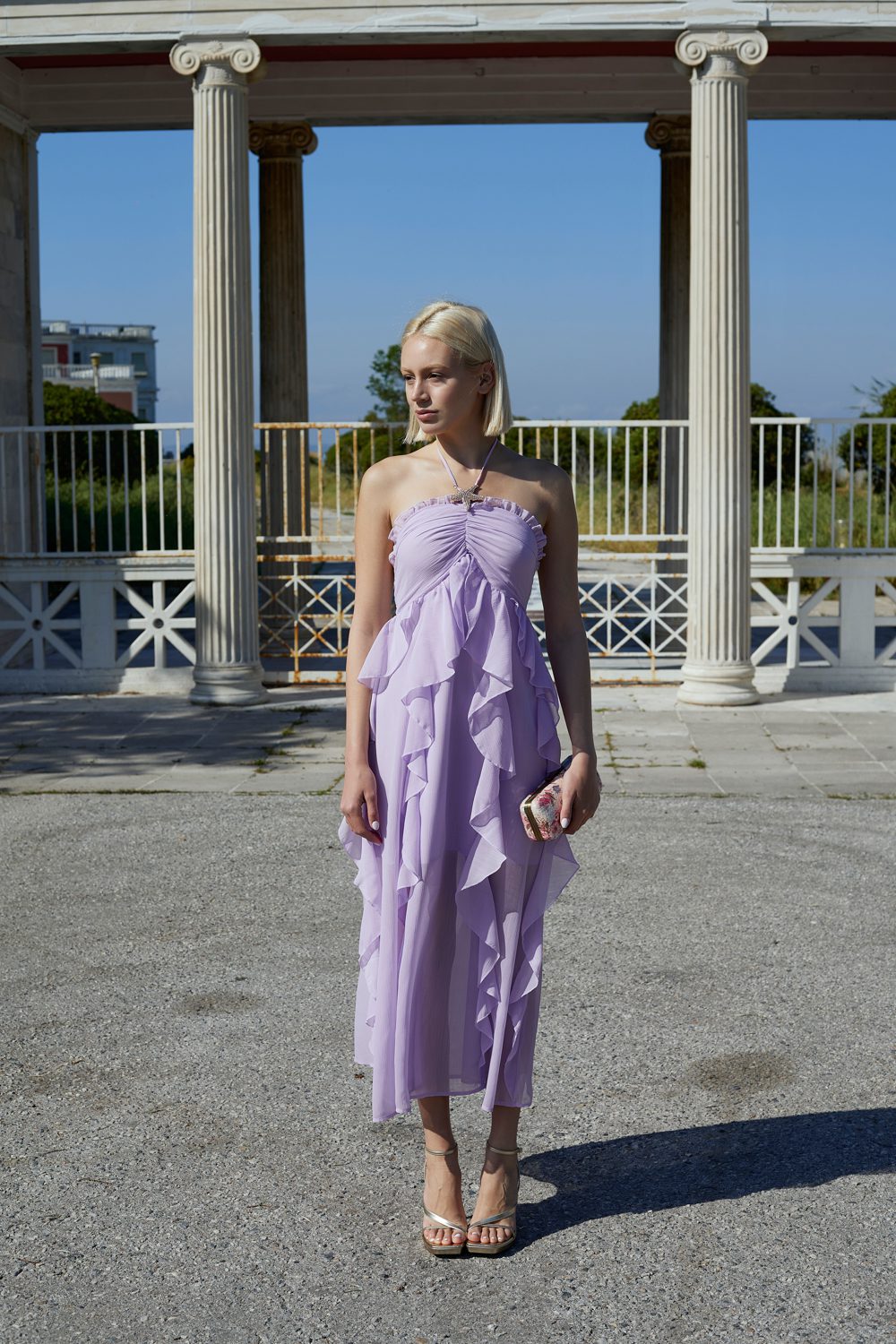 Φόρεμα midi viscose elegant με βολάν