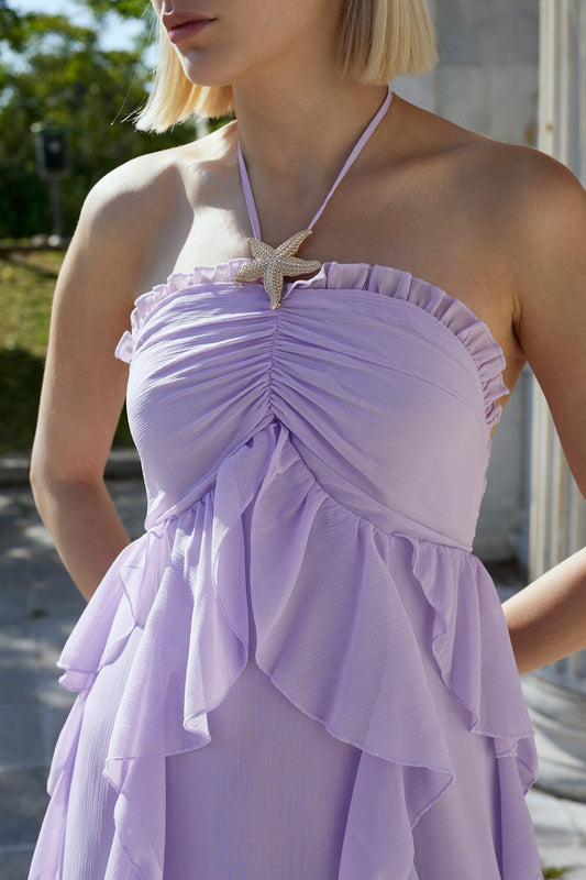 Φόρεμα midi viscose elegant με βολάν