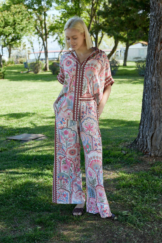 Σετ πουκαμίσα - παντελόνα σατινέ floral printed
