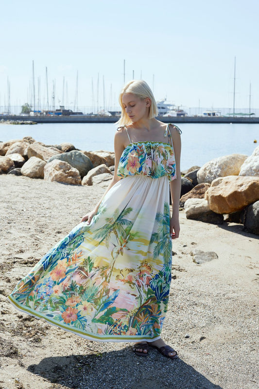 Φόρεμα maxi elegant tropical printed