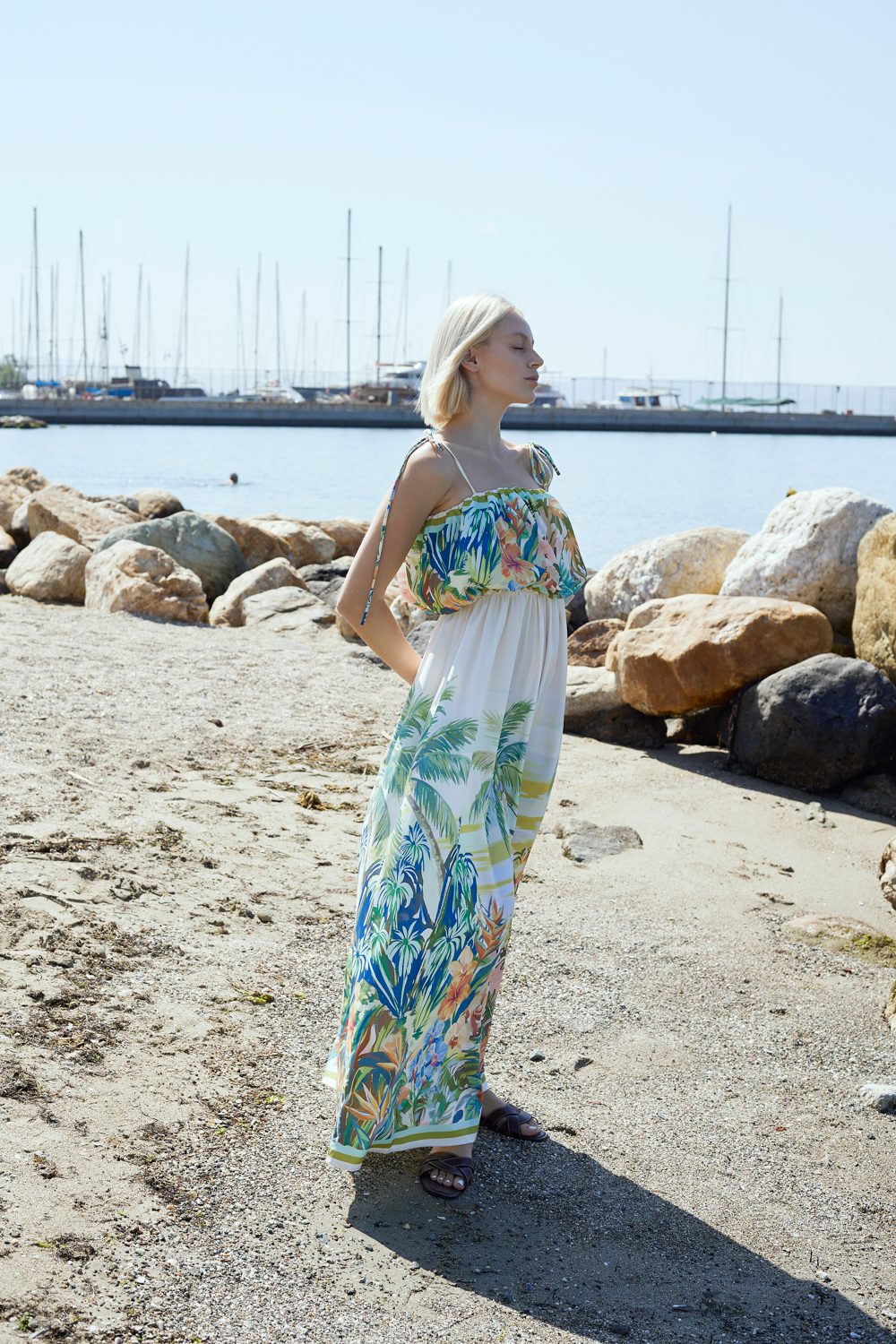 Φόρεμα maxi elegant tropical printed