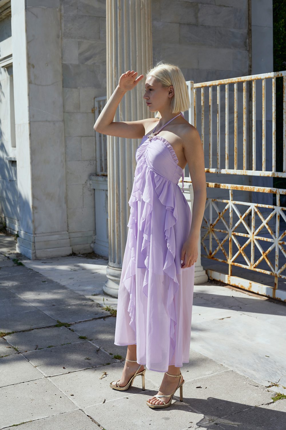 Φόρεμα midi viscose elegant με βολάν