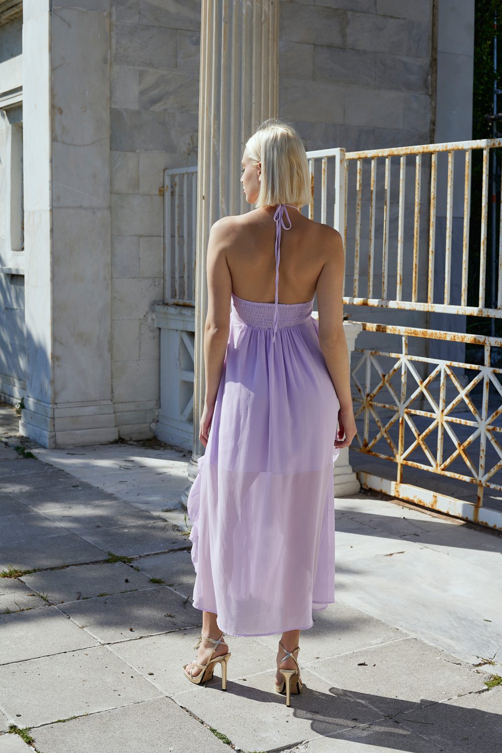 Φόρεμα midi viscose elegant με βολάν