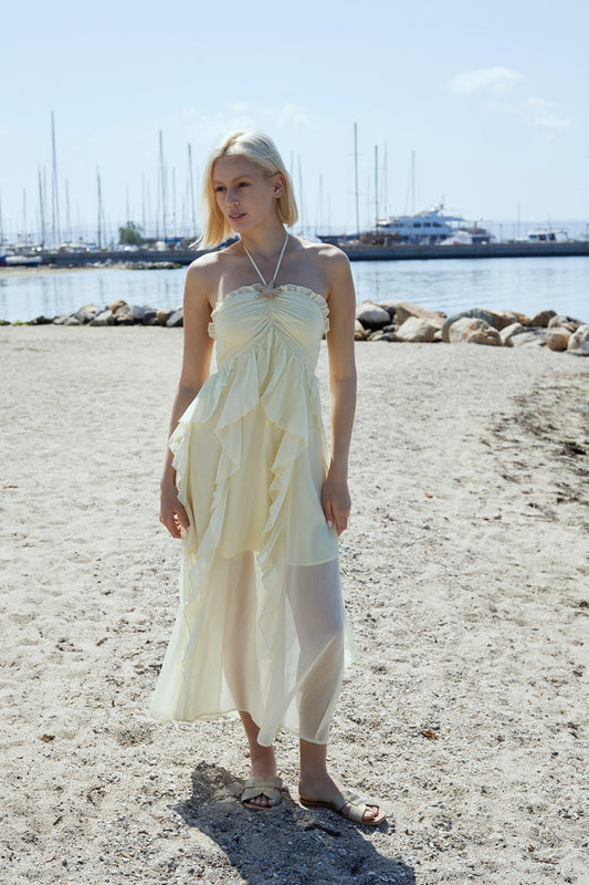 Φόρεμα midi viscose elegant με βολάν