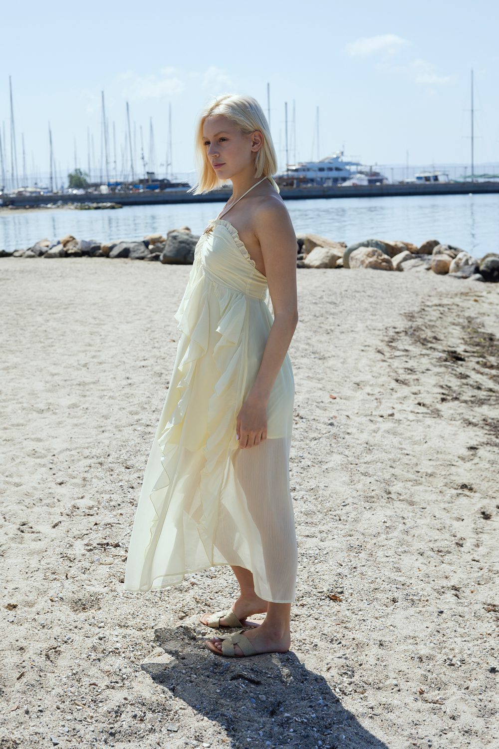 Φόρεμα midi viscose elegant με βολάν