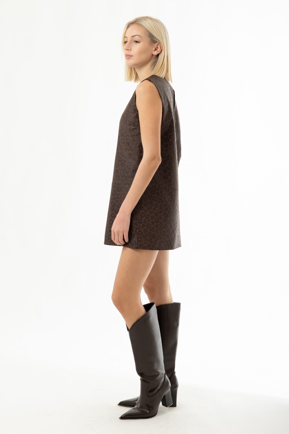 Φόρεμα mini δερματίνης animal printed