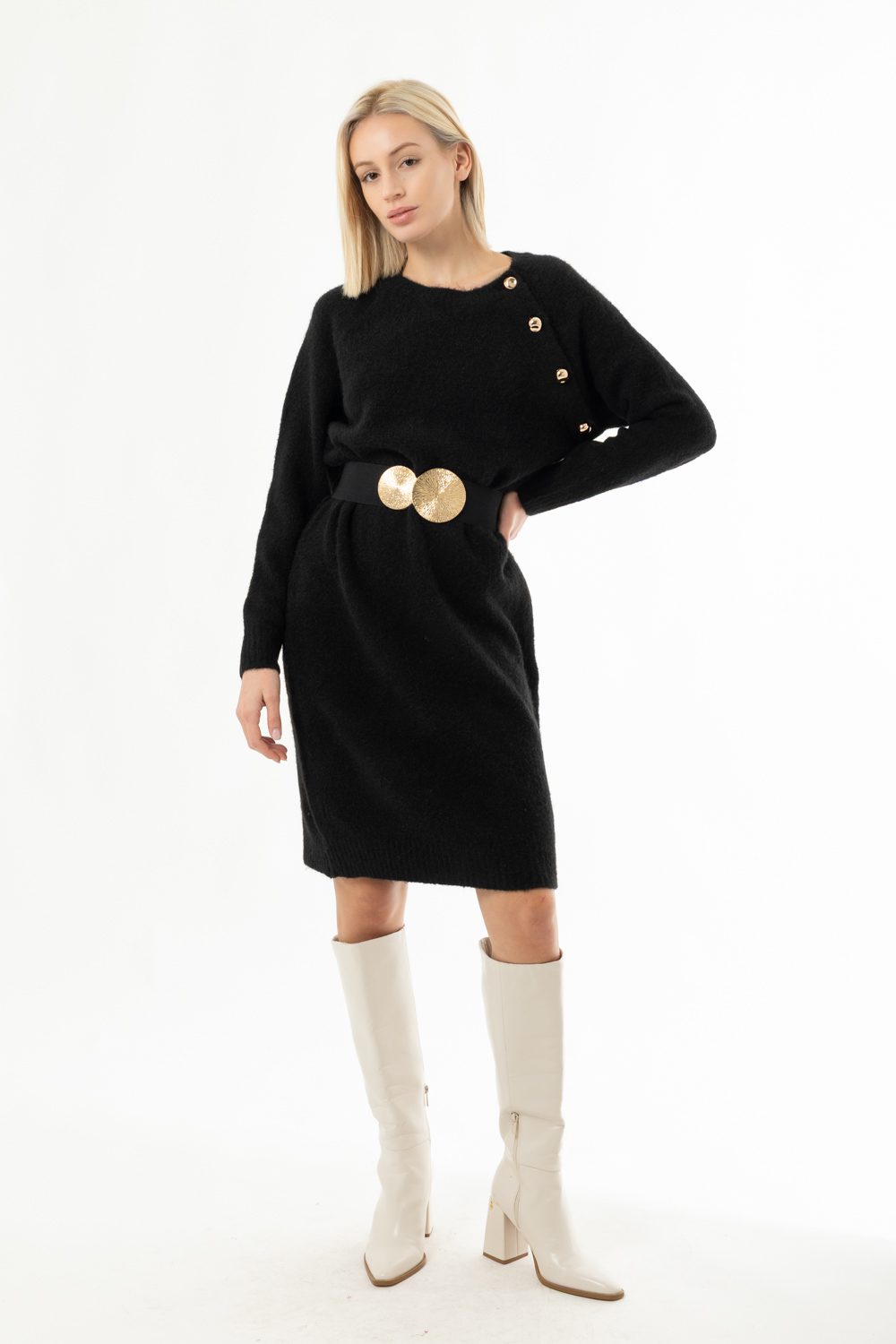 Φόρεμα midi πλεκτό με κουμπιά