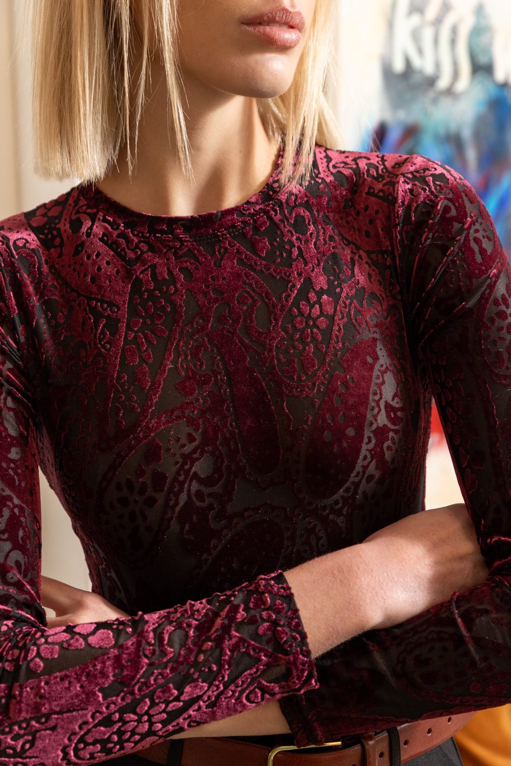 Bodysuit ντεβορέ με ανάγλυφα σχέδια