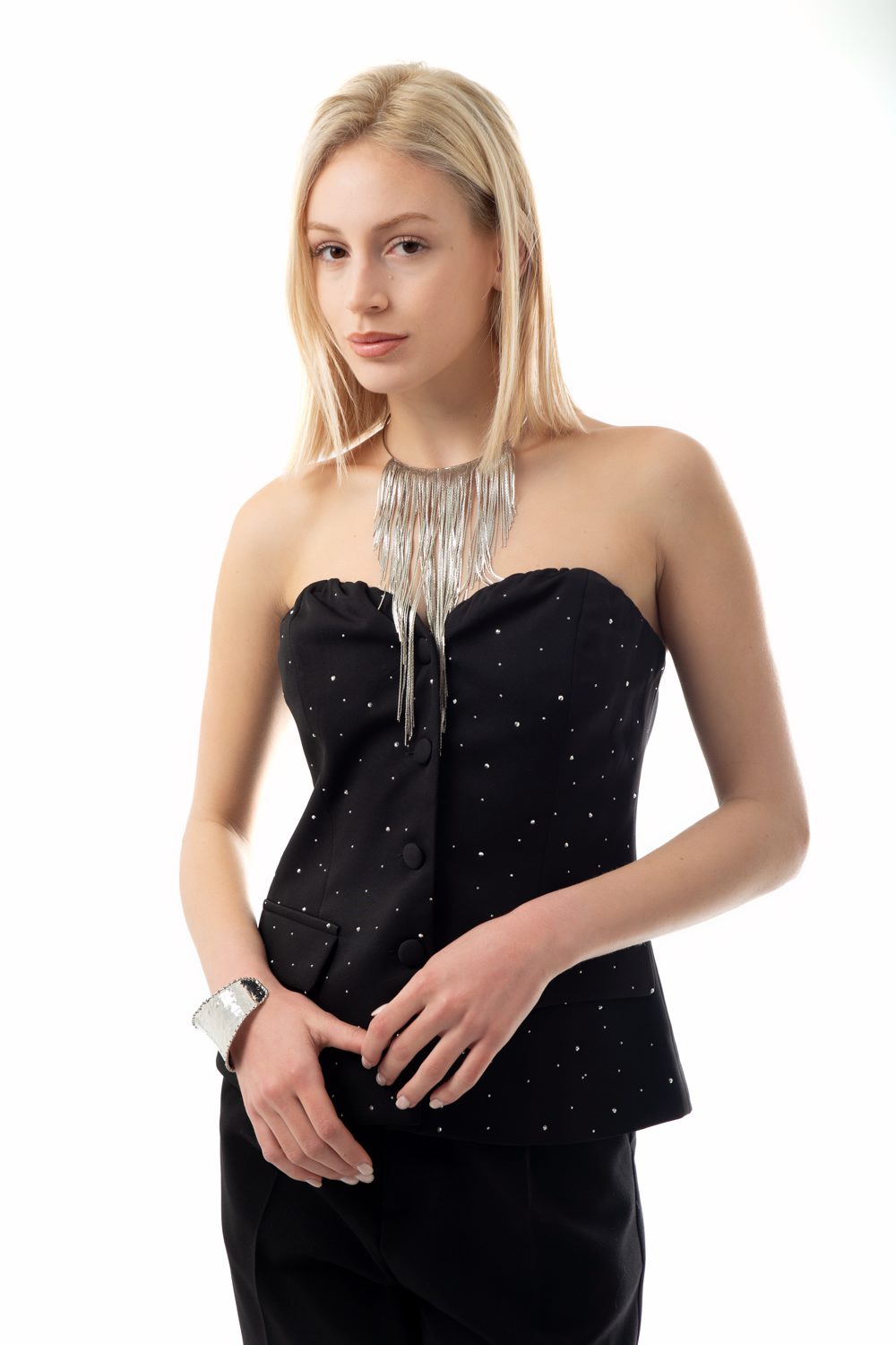 Top strapless με strass