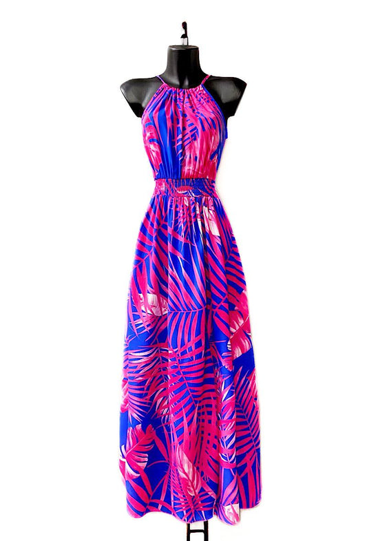 Φόρεμα crepe maxi floral αμάνικο