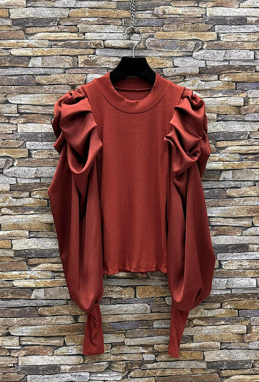 Μπλούζα πλεκτή με satin λεπτομέρειες