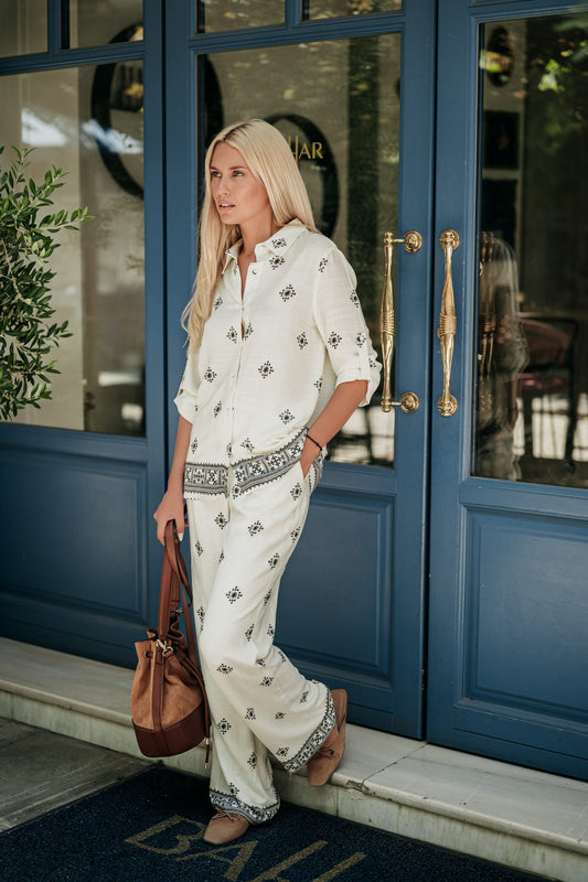 Σετ πουκάμισο & παντελόνα με κέντημα