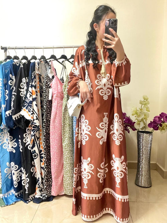 Φόρεμα maxi satin ματ printed