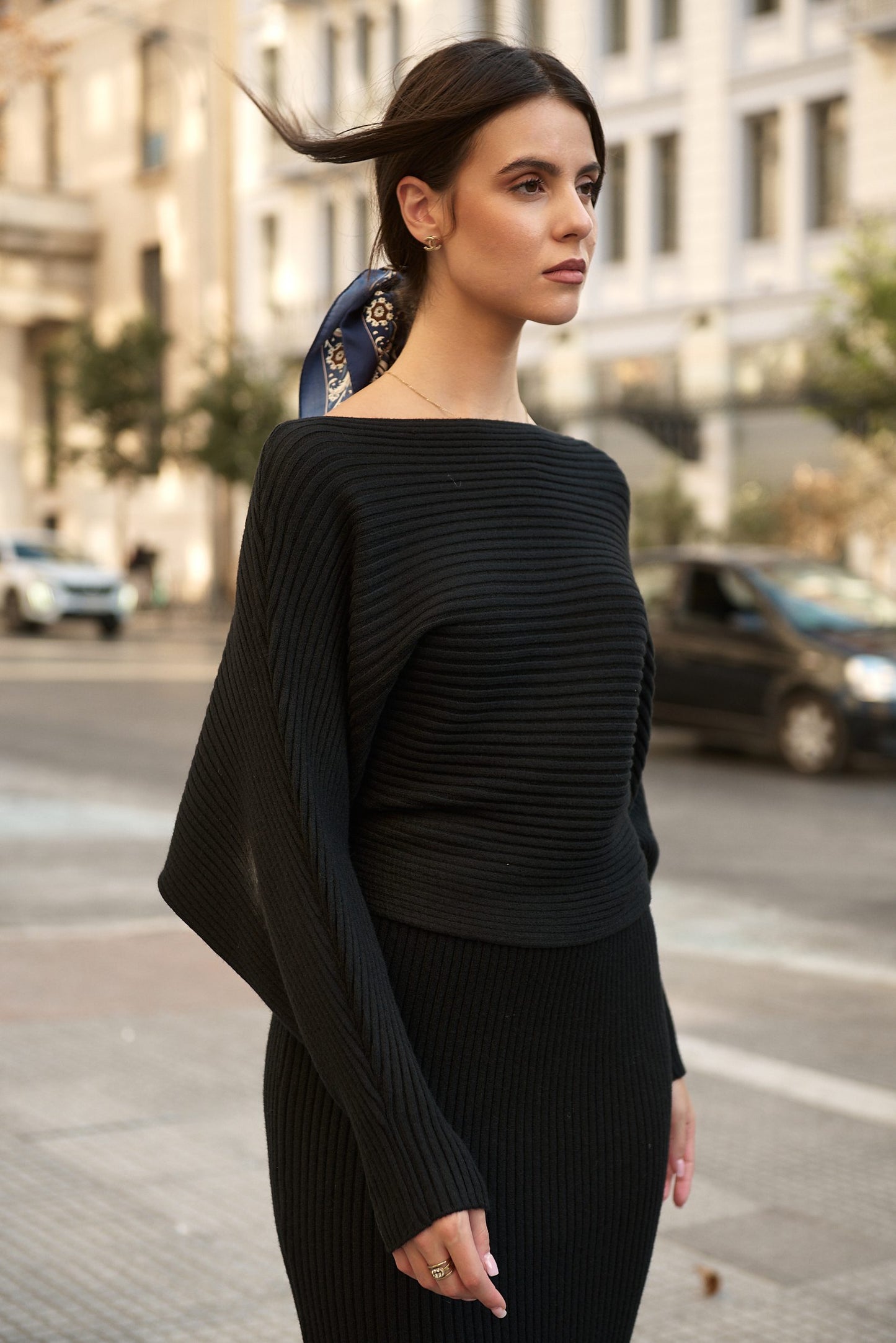 Σετ rib πλεκτό φούστα midi & μπλούζα