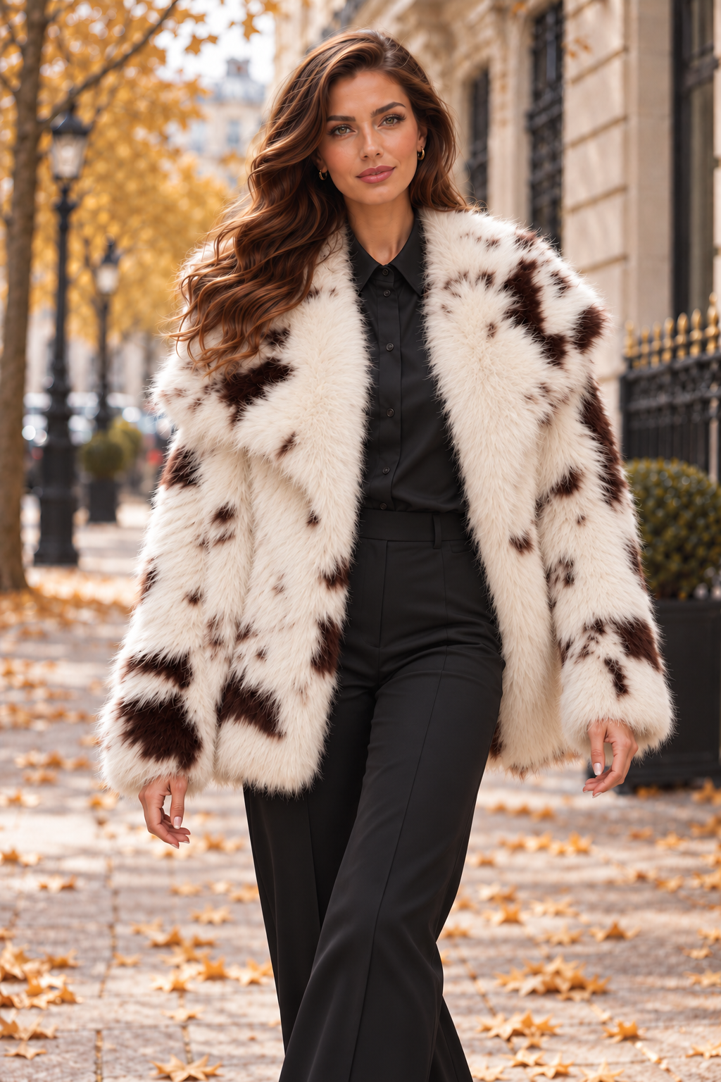Γουνάκι faux fur cow printed oversized