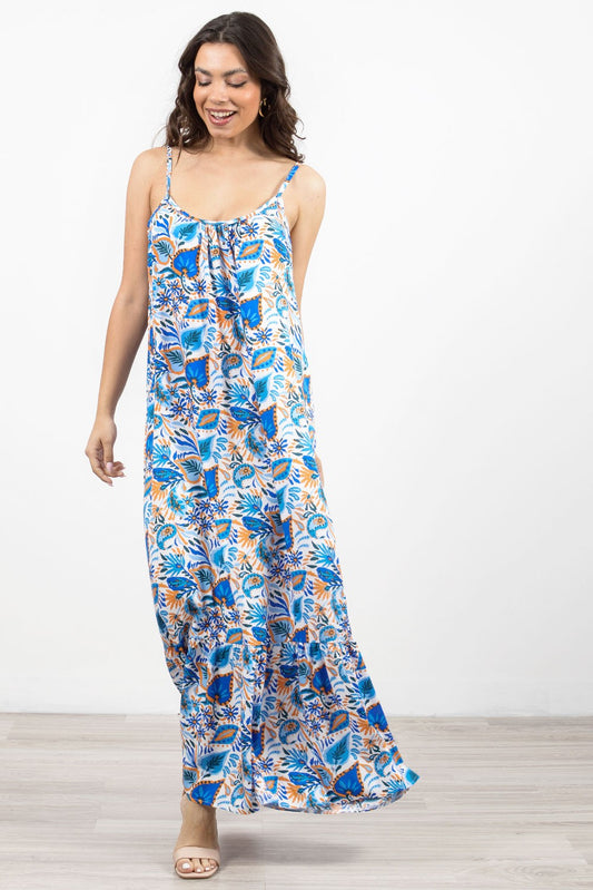 Φόρεμα maxi εμπριμέ με βολάν