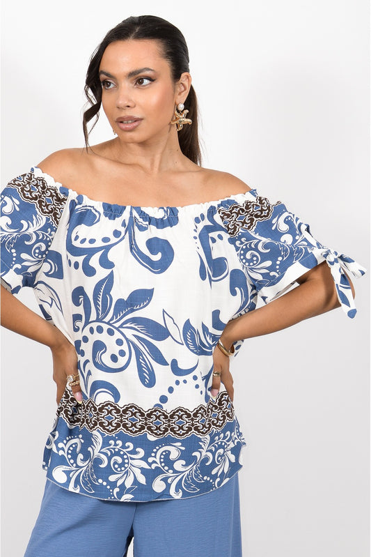 Μπλούζα εμπριμέ με δεσίματα