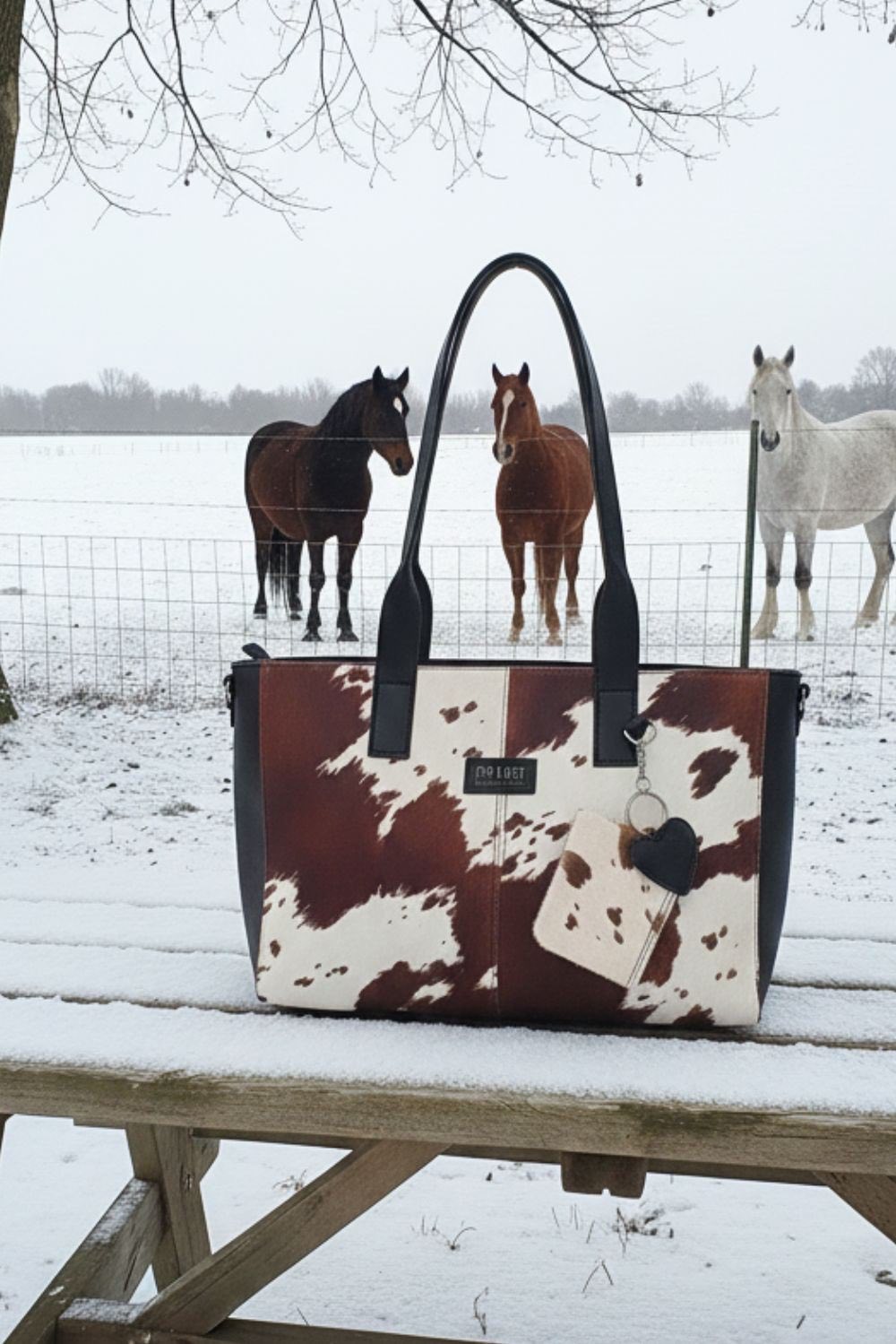Τσάντα τύπου suede cow printed