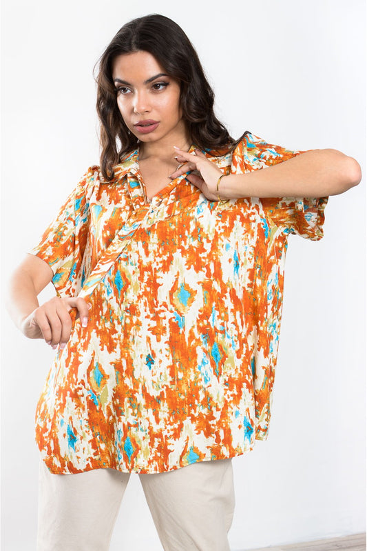 Μπλούζα loose εμπριμέ με γραβάτα