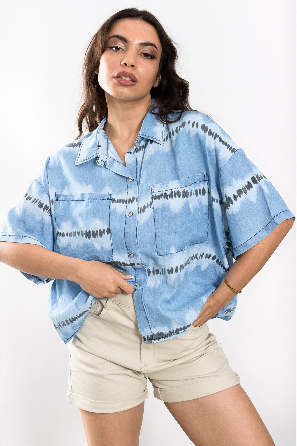 Πουκαμίσα loose denim look tie dye