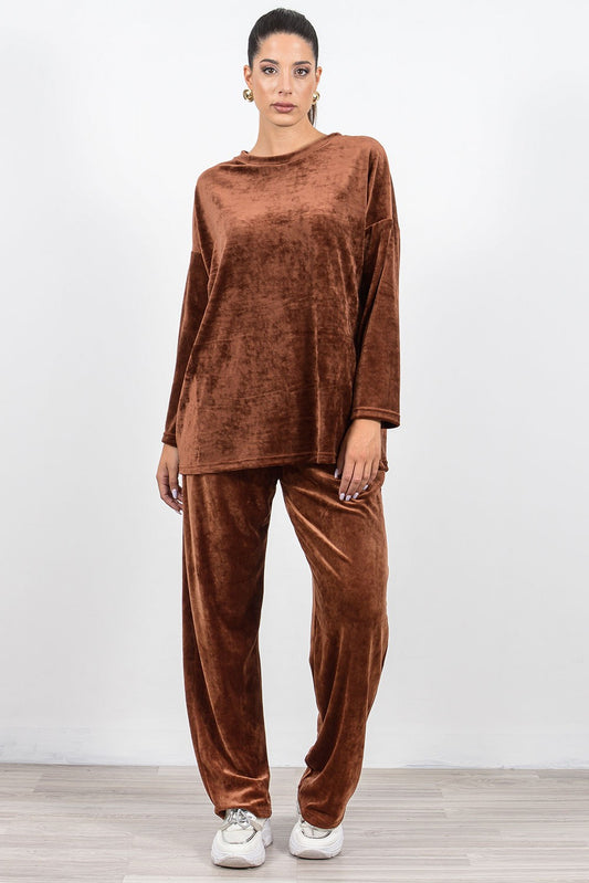 Σετ βελουτέ loose μπλούζα - παντελόνι