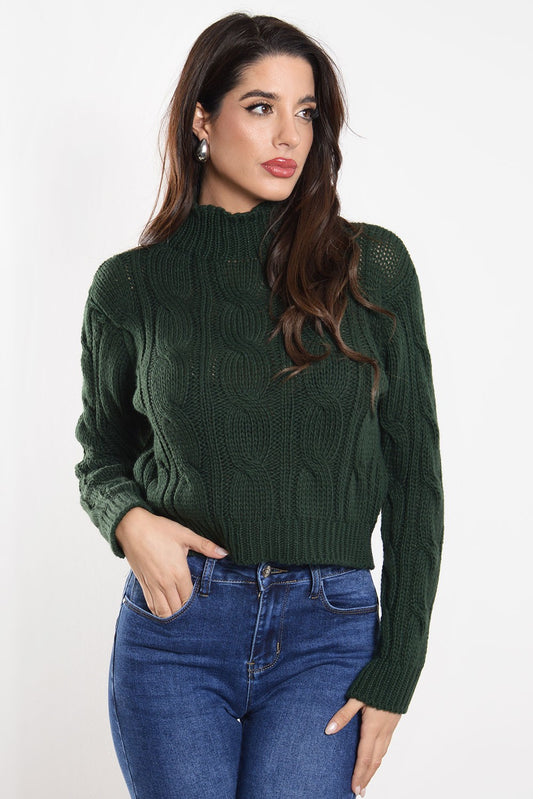 Μπλούζα πλεκτή κοντή με πλεξούδες