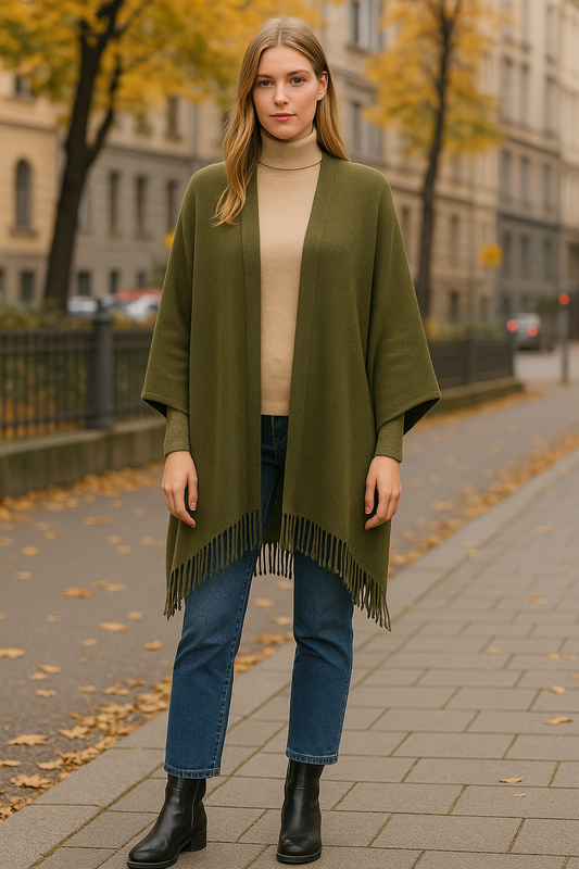 Ζακέτα μακριά πλεκτή με κρόσσια