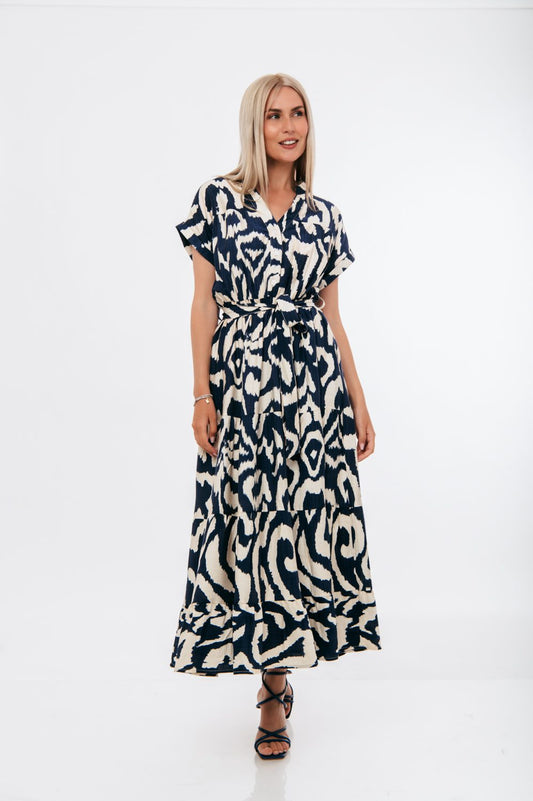 Φόρεμα maxi εμπριμέ με ζωνάκι