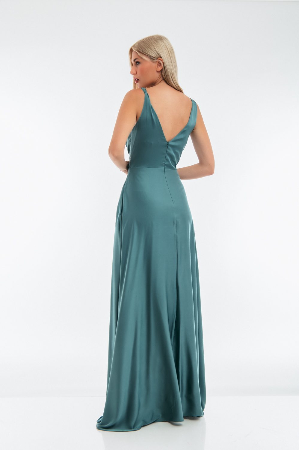 Φόρεμα cocktail maxi satin detailed