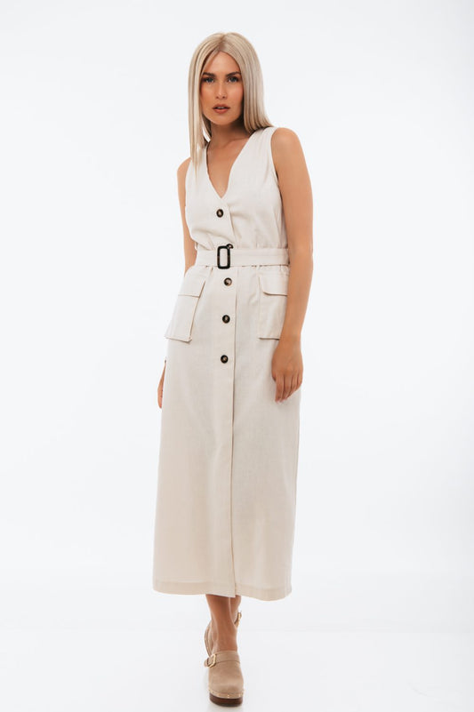 Φόρεμα λινό σεμιζιέ safari