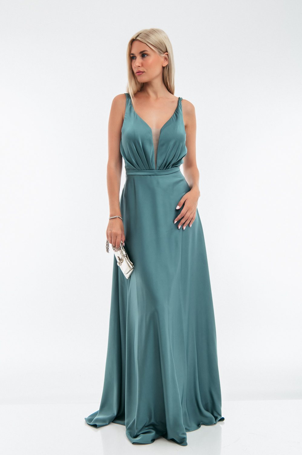 Φόρεμα cocktail maxi satin detailed