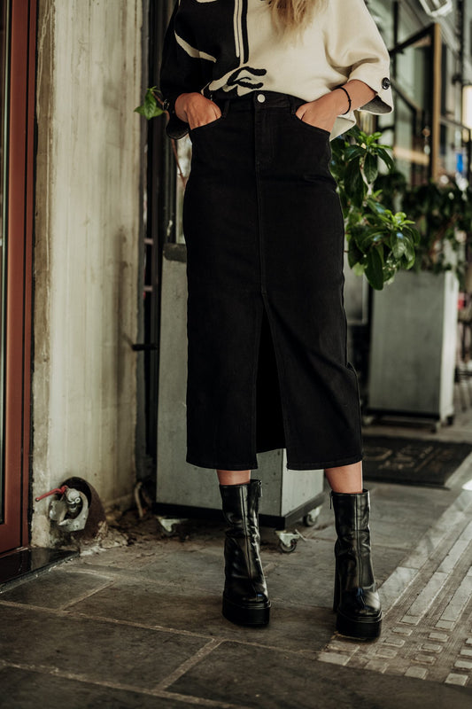 Φούστα denim midi με σκίσιμο