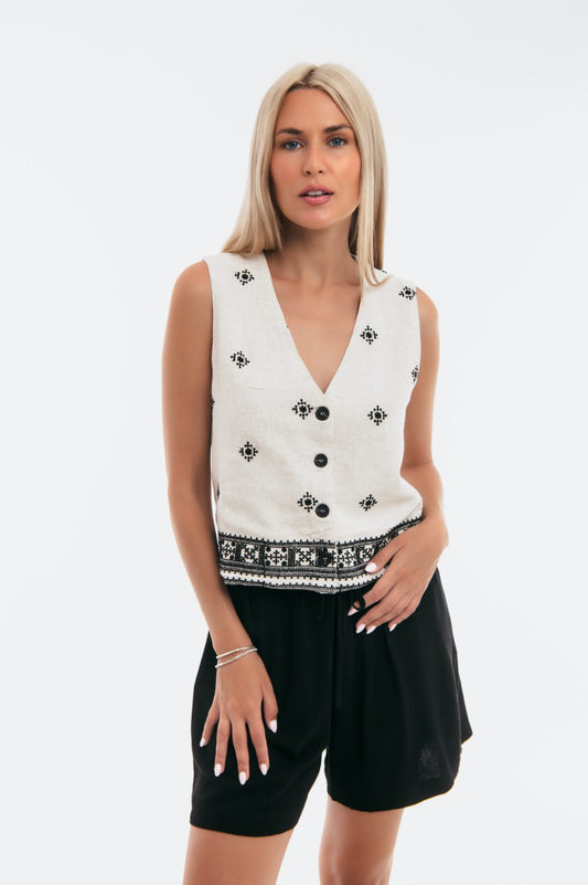 Γιλέκο με κέντημα βαμβακολινό