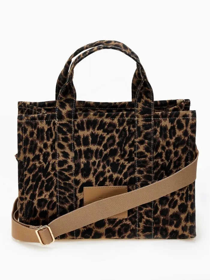 Τσάντα midi tote animal printed με ιμάντα