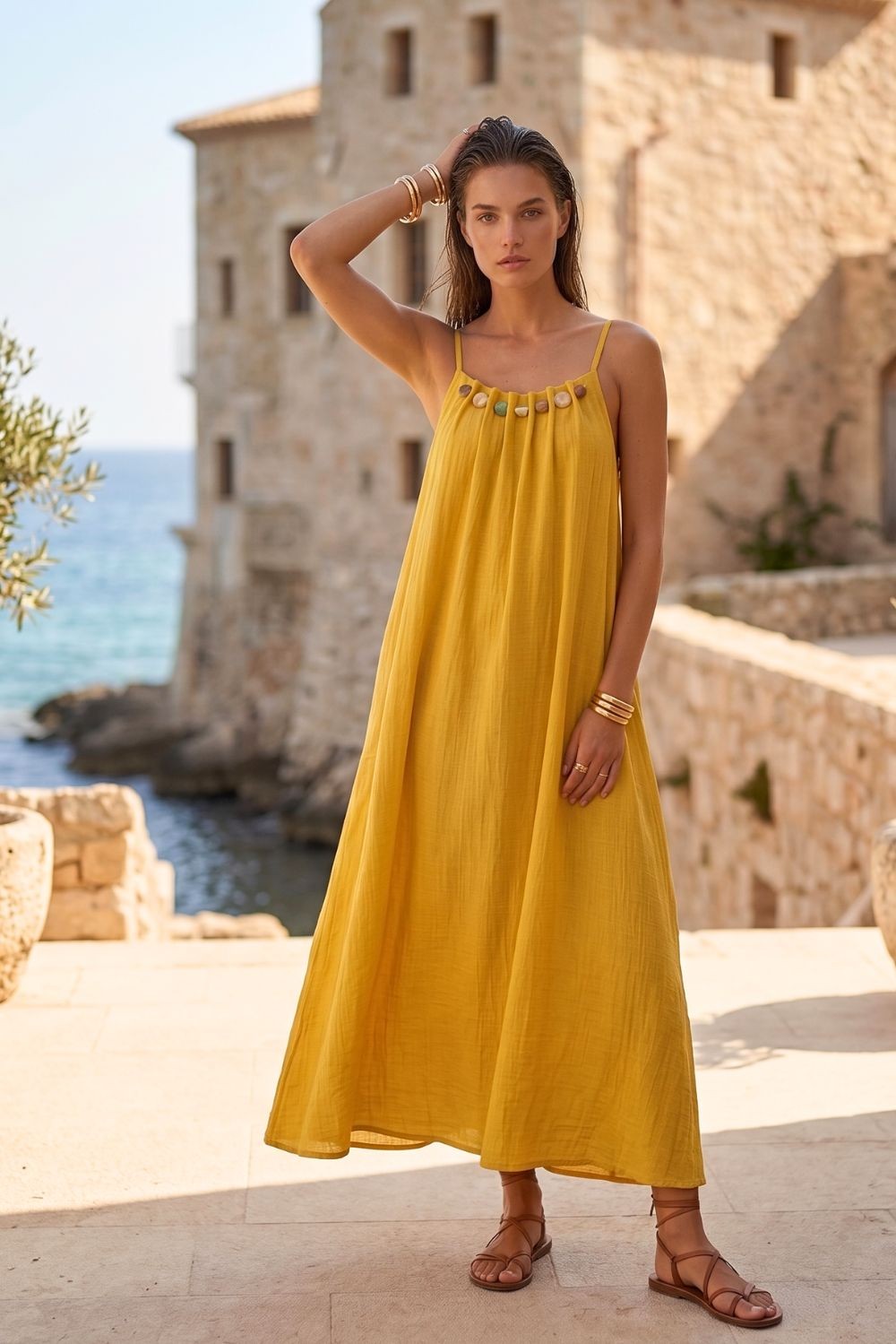 Φόρεμα maxi viscose με εντυπωσιακές χάντρες